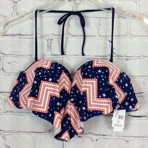 Bongo Juniors Bikini Top Stars & Stripes Sz M Push Up Ruffled Patriotic Bandeau